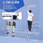 Jadduo Redel, 1.4 m + 1.7 m astmed, kokkupandav, multifunktsionaalne redel, kokkupandav redel, teleskoopredel igap&auml;evasteks majapidamis- v&otilde;i haagissuvila t&ouml;&ouml;deks, alumiiniumist redel, kandev&otilde;ime 150 kg