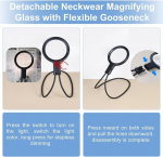 Cuteefun 5x/15x luup valgustusega, k&auml;ed-vabad suurendusklaas riputamiseks, lugemisluup eakatele, suur, 3 v&auml;rvirežiimi, reguleeritav heledus, laetav painduva varrega luup