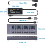 10 pordiga usb jaotur koos toiteplokiga, 60w usb 3.0 usb pordi jaotur, jaotur eraldi toitel&uuml;lititega, led-id, alumiiniumisulamist korpus, usb 3.0 dokkimisjaam, 60w, 12v, 5a
