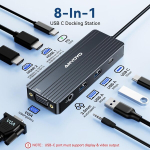 Dokkimisjaam 2 monitorile Anyoyo 3 x Display 8-in-1 dokkimisjaamad kahe 4k Hdmi ja Vga, Pd 100w, Usb 3.0, Audio Usb C dokk s&uuml;learvutile