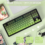 Lexonelec x Attack Shark M87 75% juhtmevaba m&auml;nguriklaviatuur, Bt5.0/2.4g/juhtmega, 27 Rgb taustavalgustusega, Tkl mehaanilised kiirvahetatavad lineaarsed l&uuml;litid, Qwerty k&uuml;ljelt tr&uuml;kitud gradient Pbt klahvikatted - must/roheline