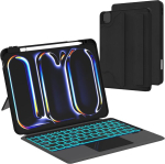 Klaviatuurikohver ipad pro 11 tolli (m4) 2024 jaoks - eemaldatav magnetiline 7 v&auml;rvi valgustusega puuteplaadiga tahvelarvuti &uuml;mbris pliiatsi hoidjaga - valgustatud saksa qwertz paigutusega klaviatuur ipad 11 tolli m4 jaoks, must