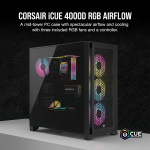 Corsair Icue 4000d Rgb Airflow Mid-tower korpus, 3 &times; Af120 Rgb Elite ventilaatorit, Icue Lighting Node Pro valgustuse juhtimine, k&otilde;rge &otilde;huvoolu konstruktsioon, must