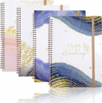 Siazih Mrvnn Jooneline A4 m&auml;rkmik, 70 g/m&sup2;, elegantne roosakuldne spiraalk&ouml;ites A4 m&auml;rkmik erinevate reljeefsete kunstistiilis kaantega, A4 m&auml;rkmik mugava kummipaelaga, praktiline 4 tk komplekt &otilde;pilastele