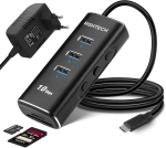 Rshtech alumiiniumist 5-in-1 usb 3.2 gen2 aktiivne jaotur koos toiteallikaga, sd/tf kaardilugeja, 3 x 10 gbps andmeporti, 10 w 5 v/2 a toiteallikas ja 60 cm kaabel (c-t&uuml;&uuml;p a-t&uuml;&uuml;bile)