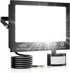 100 W Led prožektor liikumisanduriga v&auml;litingimustes, &uuml;liergas 10000 Lm v&auml;lisprožektor, Ip66 veekindel Led v&auml;lisvalgusti prožektor koos kaugjuhtimispuldiga, 6500 K k&uuml;lm valge v&auml;lisprožektor