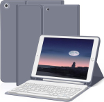 Zoyu &uuml;mbris klaviatuuriga Ipad 9. 8. 7. p&otilde;lvkonna 2021 2020 2019 jaoks, Ipad 9/8/7 10.2-tollise &uuml;mbris klaviatuuriga, Bluetooth klaviatuuri folio pliiatsi hoidjaga, Qwertz paigutus, lilla