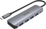 Uhub P5+ 4 pordiga toitega Usb-c jaotur H1107a / Usb3.1 Gen1 5gbps Superspeed/micro Usb 12w laadimisport/&uuml;limalt &otilde;huke alumiiniumist korpus/v&auml;rvus: kosmosehall