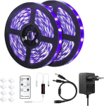 10 m uv led black light led riba komplekt koos kaugjuhtimispuldiga, 600 led 395 nm, 12 v/3 a, paindlikud black light kinnitused fluorestseeruvate tantsupidude jaoks, Halloweeni peo lavavalgustus (16,5 jalga x 2 pakki)