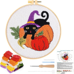 Jsrqt torkimisn&otilde;ela tikkimiskomplekt algajatele halloweeni torkimisn&otilde;ela tikkimise stardikomplekt kassi k&otilde;rvitsa stardi torkimisn&otilde;ela kanga mustrikomplekt lastele broderie komplekt diy tikkimiskomplekt k&auml;sit&ouml;&ouml;