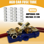 Partuto 10 tk 10 x 38 mm 0,39 x 1,50 tolli 50a universaalne agu klaasist kaitse - auto kaitsmetoru toiteallika kaitseks - metallist h&otilde;bedane toon