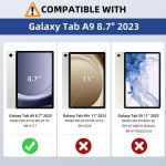 Vkooer &uuml;mbris A9 8.7 tolli 2023 (sm-x110/x115/x117), esmaklassilisest l&otilde;uendist kaitse&uuml;mbris koos statiivi funktsiooniga Galaxy Tab A9 8.7 tolli 2023 jaoks, must