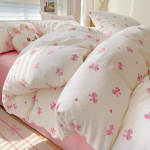 Ashanlan voodipesukomplekt 135 x 200 cm valge roosade s&uuml;damete ja lipsudega tekikoti komplekt 2-osaline kawaii stiilis esteetiline t&uuml;drukutele renforc&eacute; mikrokiust kahepoolne voodipesukomplekt ja padjap&uuml;&uuml;r 80 x 80 cm lukuga