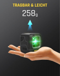 Fanttik D2 ristjoonlaser isetasanduv, roheline joonlaser 30 m, laetav aku, Usb-c laadimine, magnetiline hoidik 360&deg;, impulssrežiim, Ip54, isetegemiseks ja kaunistamiseks - must