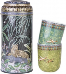 Images D'orient kinkekomplekt 2 &uuml;hes metallkarbis 2 x 90 ml portselanist espressotassidega Mocha tassid Jangala Oriental Pattern Green/colourful