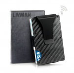 Rahakott RFID kaitsega, valmistatud k&otilde;rgkvaliteetsest s&uuml;sinikkiust ja lennundusalumiiniumist, LIVMAN-C2