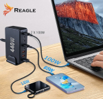REAGLE 8-in-1 PIKALAADIMINE GaN III 440W PD 5x USB C 3x QC 3.0 IPHONE LAPTOPIDELE