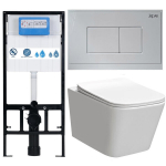 4-in-1 WC komplekt: Kerra Tinos Rimless riputatav WC, valge + SLIM-istmiku pehme sulgemisega + peidetud raam JAPAR Promicro nupuga, topeltloputus 3/6 l