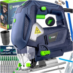 Elektriline tikksaag WUBER WR-JS-1200, 1200 W, 0&ndash;3000 p/min, laseri juhts&uuml;steem, LED-valgustus, 45&deg; nurga reguleerimine, tolmueemalduss&uuml;steem, 10 saelehe komplekt