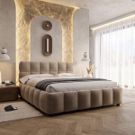 Voodi LUMORIA + Madrats SAPNAS 2 XL|160x200|Tumebeež #10|Veluur