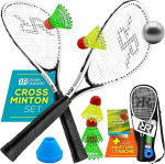 Rush Racket Rs3 kiirbadmintoni komplekt 5 osa (2 x reketid, 5 x sulgpallid, 1 x pehme pall, 8 x v&auml;ljakum&auml;rgised, 1 x kandekott) krossmintoni komplekt - turbo badmintoni komplekt - kiirbadmintoni komplekt
