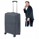Keskmise suurusega k&otilde;va PP kohver 65x43x27 cm, kerge (3,3 kg), hall, 4 rattaga