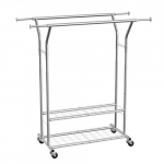 Riidenagi, reguleeritav ratastega riidenagi 2 toru ja 2 riiuliga, 106-156x60x147-172.5 cm