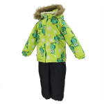 Huppa Laste talvekomplekt AVERY, lime owl pattern/ dark gray