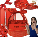 Kinkekarp seebiroosidega ja kohaga ehetele Happy People andy, punane