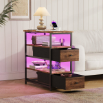 &Ouml;&ouml;kapp - USB ja LED - Topelt sahtlid - Abilaud riiulitega - Pruun