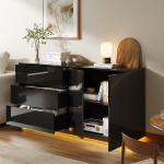 Kummut-hoiukapp, multifunktsionaalne 3 sahtliga kummut, MDF 2 ukse ja reguleeritava LED-valgustusega, 160 x 35 x 76 cm, must