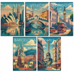 A5 m&auml;rkmik 60 veeristega ruudulist lehte, Retro City disain (10 tk)