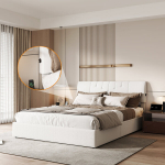 Voodi 140 x 200 cm, USB laadimispordi ja LED-valgustusega, valge