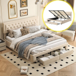 Voodi 180x200 cm, eriti suur panipaik, samet, beež