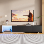 Pikendatav TV-alus 163&ndash;240 cm LED-valgustusega, must modernne TV kapp elutuppa