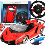 Puldiga sportauto 1:16 rooliga, punane, Nuotoliniu būdu valdomas sportinis automobilis 1:16 su vairu, raudonas