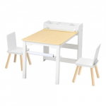 Laste kunstilaud ja toolide komplekt, 102.5x58x64 cm, Valge, Puit