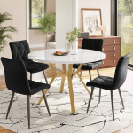 S&ouml;&ouml;gilaua komplekt 5 osa, &uuml;mmargune laud, marmor, 4 ergonoomilist samettooli, kuldsed metalljalad, mustad toolid
