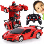 Puldiga juhitav auto robot 2in1 punane transformatsiooni driftimisfunktsiooni LED valguse ja heliga