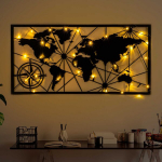 Valgustatud seinakaunistus Asir maailmakaart LED 452 metall 120x60