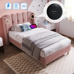 Pehme voodi 90x200 cm USB-C ja liistudest p&otilde;hjaga, roosa