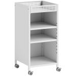 Raamaturiiul, 3-astmeline ratastega riiul reguleeritavate riiuliplaatidega, 35x34x69.5 cm, valge, metall