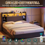 Voodi 160x200cm 4 sahtli ja panipaigaga - LED ja USB - linane - hall