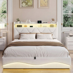 Voodi 140 &times; 200 cm, liistudest voodiraam, kaheinimesevoodi, beež