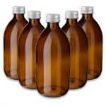 500 ml pruuni klaaspudel PP28 h&otilde;bedase korgiga, 5-osaline komplekt