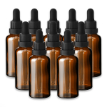 Pruun klaaspudel musta plastist pipetiga, 50 ml, 10-osaline komplekt
