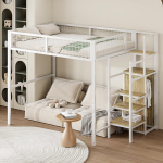 Hochbett 140x200 cm, metall, redel, sahtlid, riidekapp, valge