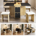 Pikendatav s&ouml;&ouml;gilaud 120x80x75 cm, 4 tooli, MDF, valge, must, 120 cm