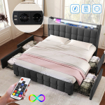 Kaheinimesevoodi LED-valgustiga, USB-pesaga peatsis ja 4 sahtliga 180x200cm ilma madratsita 1 tk