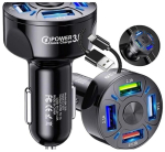 Autolaadija 4xUSB QC3.0 PD koos USB-C kaabliga, komplekt, Automobilinis įkroviklis 4xUSB QC3.0 PD su USB-C kabeliu, rinkinys